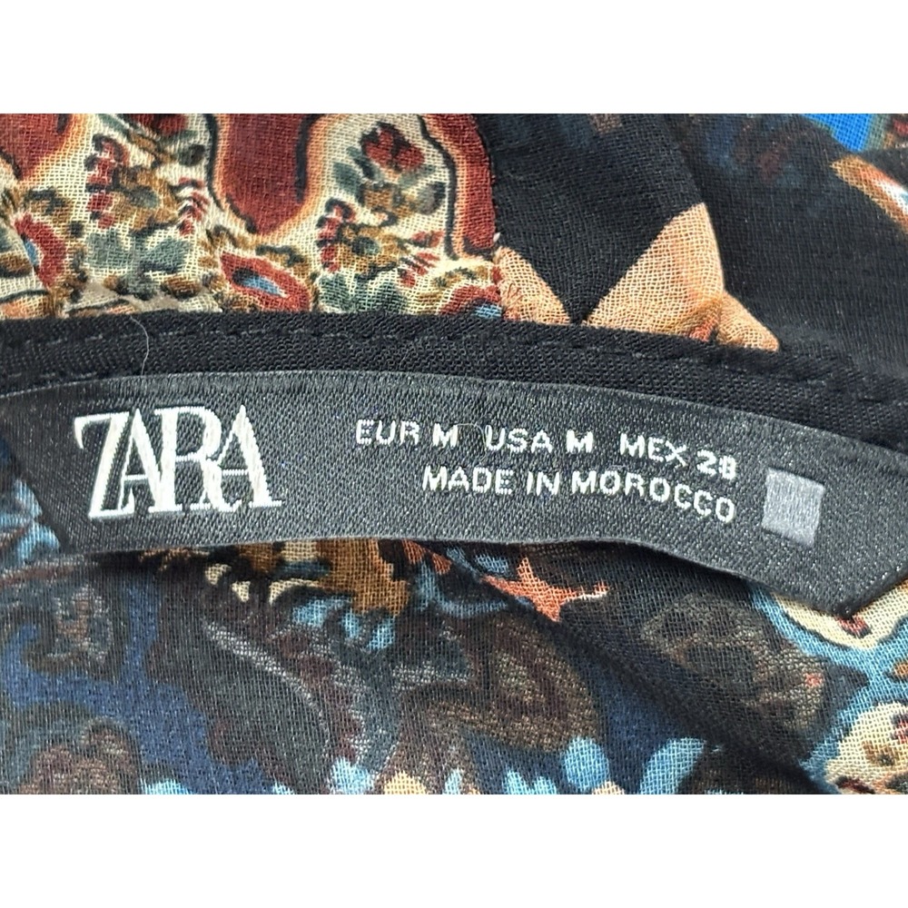 Zara Patchwork Maxi Dress Sz Medium Boho Ruffle Trim Forest Fairy Vneck - Picture 7 of 8
